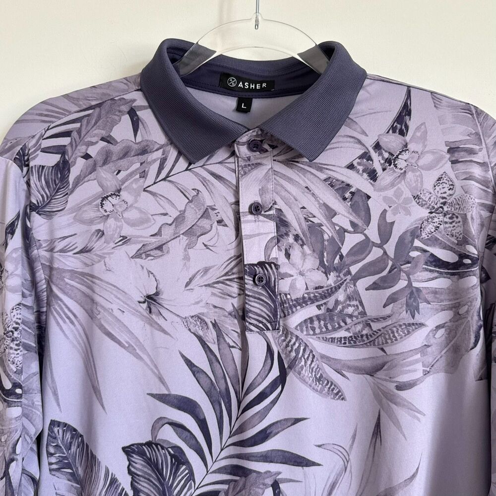 Asher Golf Polo Shirt Palm Breeze Floral Plum Mens Size L